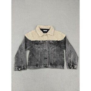 Ava Kris Jacket Womens Large Gray Denim Sherpa Collar Lined Button Front Pockets